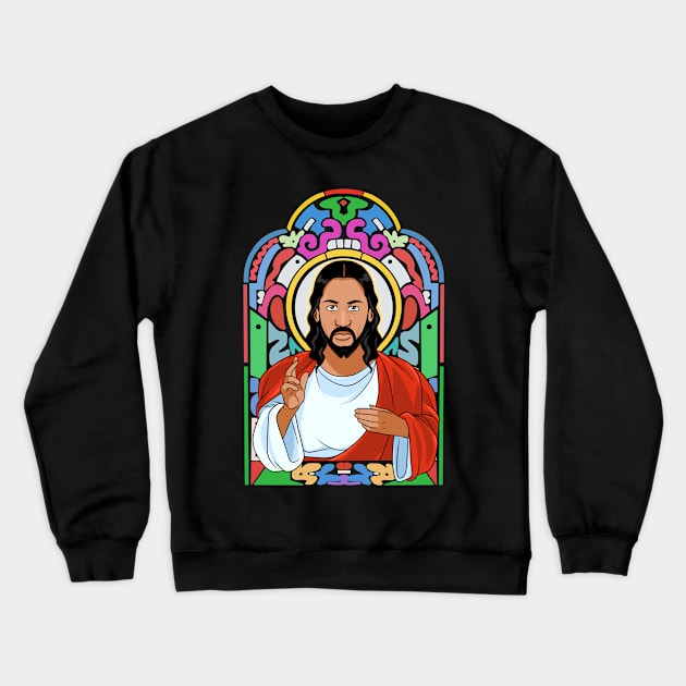 Black Jesus Christ Our Lord and Savior Praise God Crewneck Sweatshirt by Noseking